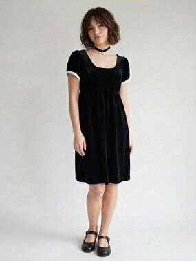 Behnaz Sarafpour for Target Black Velvet Babydoll Dress Y2K Coquette Goth 10/12